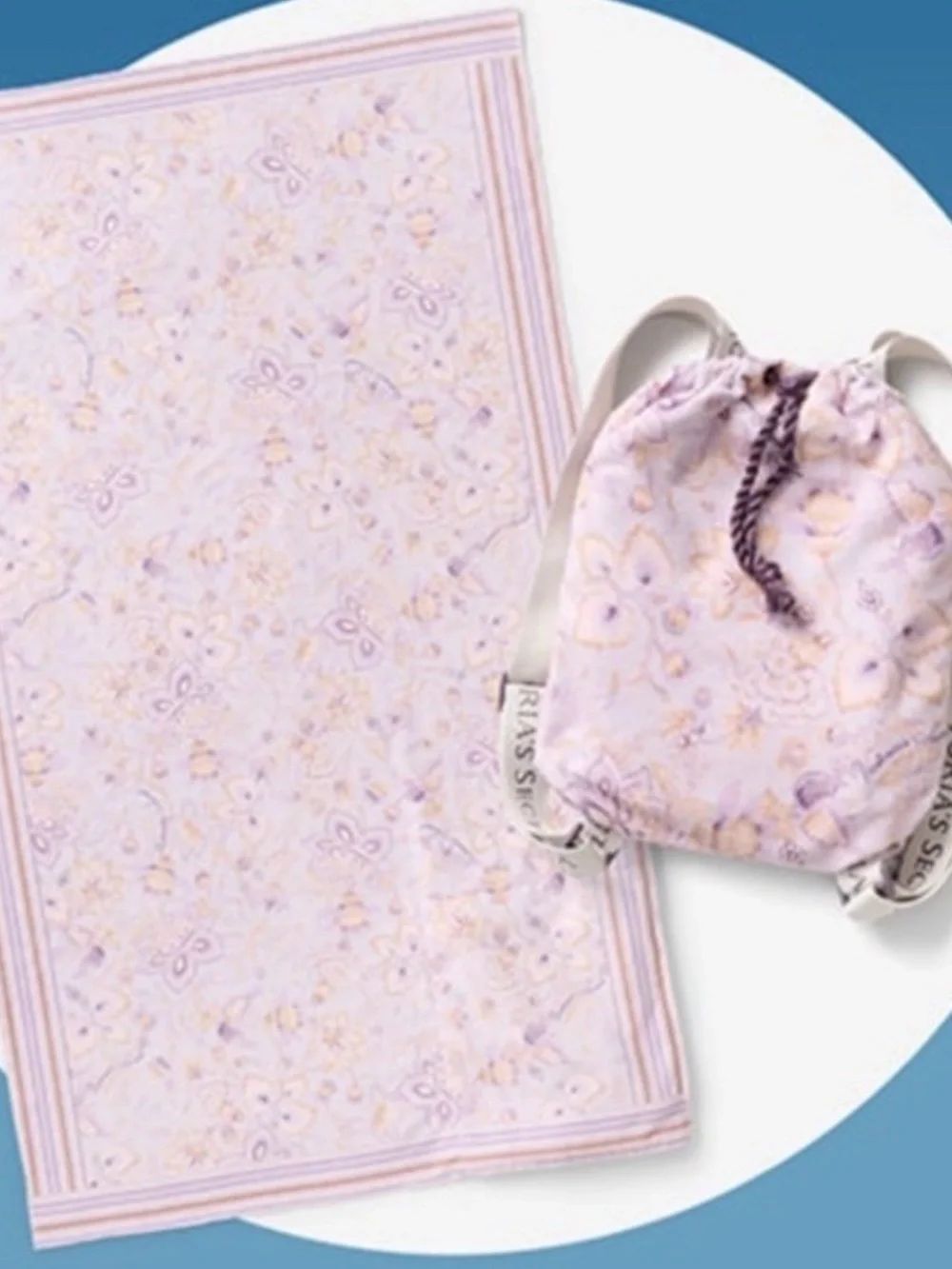 NWT Victoria’s Secret Packable Beach Towel Backpack Purple Floral - Picture 1 of 5